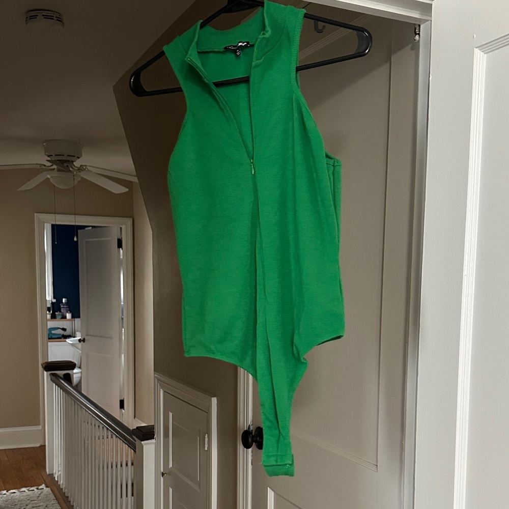 Fashion Nova Bright Green Sleeveless Zip-Front Bodysuit